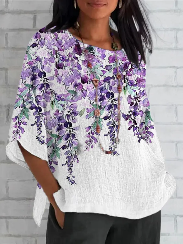 Image of Women's Half Sleeve T-shirt Summer White Floral Crew Neck Daily Going Out Casual Top