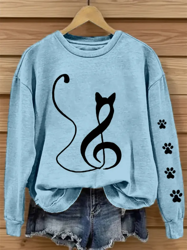 Image of Women's Music Note Inspired Cat Print Sweatshirt