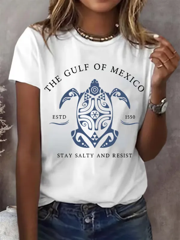 Image of Women's Gulf Of Mexico Print Round Neck T-Shirt