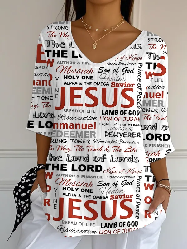 Image of Women's Faith Trust in Jesus Printed Long Ribbed Top