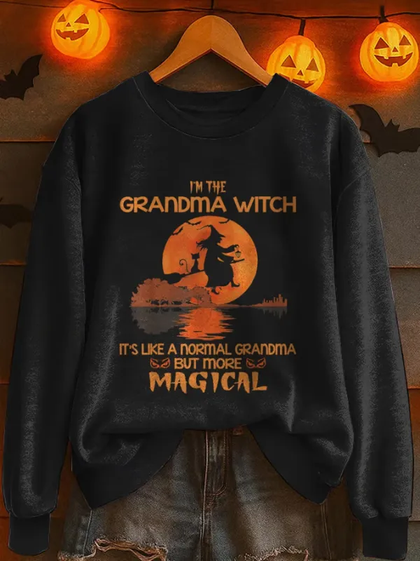 Image of Women's Halloween Print “I'm A Grandma Witch It's Like A Normal Grandma But More Magical” Crew Neck Sweatshirt