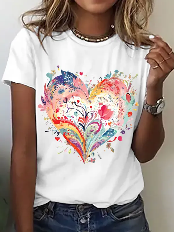 Image of Watercolor Heart Print T-Shirt