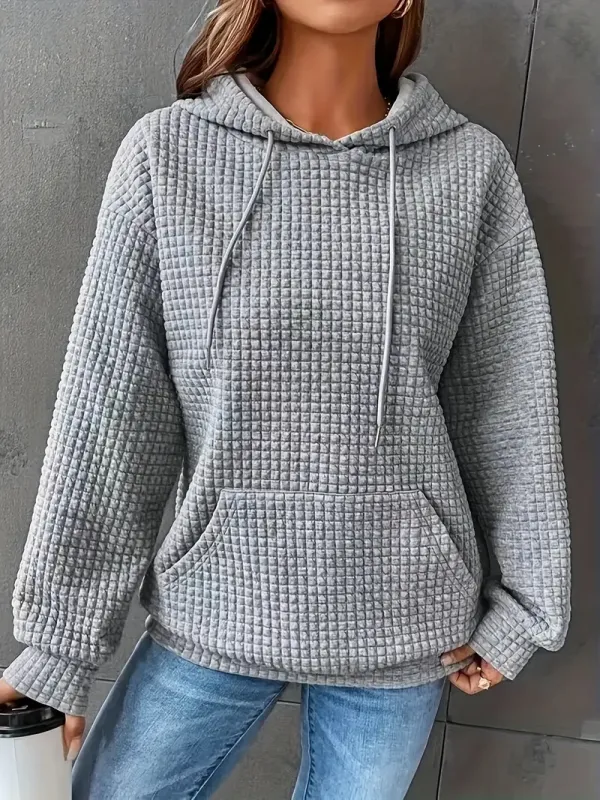 Image of Women's Waffle Casual Long Sleeve Hooded Sweatshirt