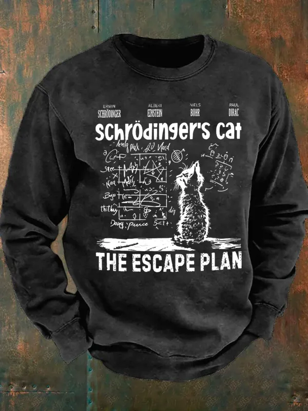 Image of Men's Schrodinger's Cat Escape Plan Funny Loose Painting Casual Sweatshirt