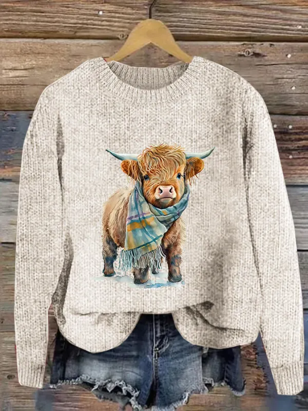 Image of Women's Casual Highland Cow Knit Sweatshirt