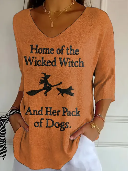 Image of Women's Retro Home Of The Wicked Witch And Her Pack Of Dogs Print Shirt