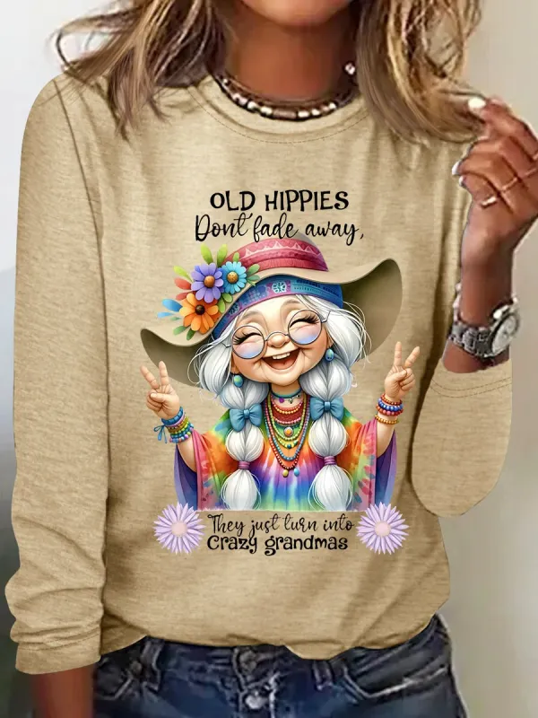 Image of Grandma Old Hippies Casual Long Sleeve Shirt