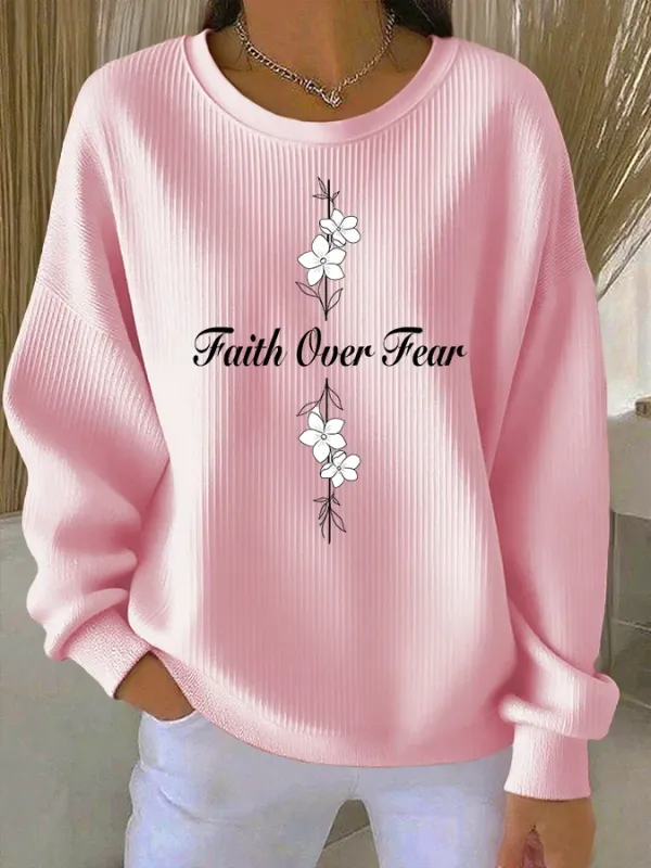 Image of Women's Casual Faith Overcomes Fear Textured Sweatshirt