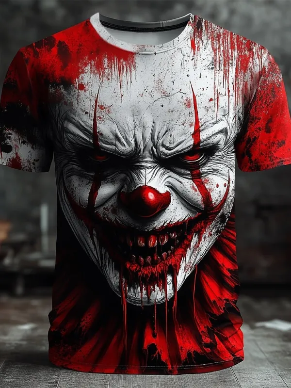 Image of Men's Halloween Scary Clown 3D Print Short-Sleeved T-shirt