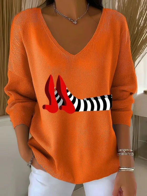 Image of Casual Cotton Halloween V Neck Sweater