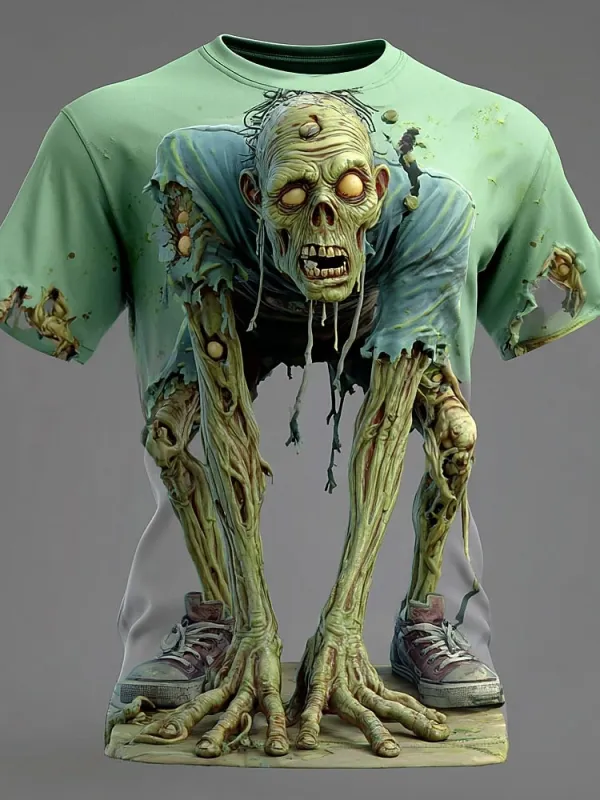 Image of Men's Halloween Funny Skull 3D Print Short-Sleeved T-shirt
