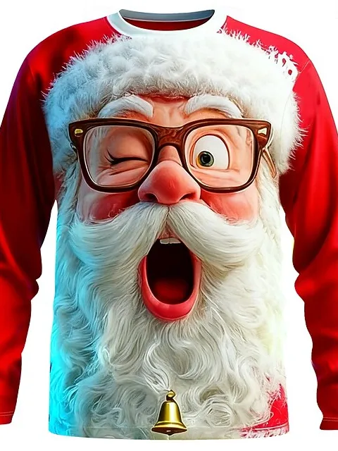 Image of Men's Funny Santa Claus Christmas 3D Printed Loose Long Sleeve T-Shirt