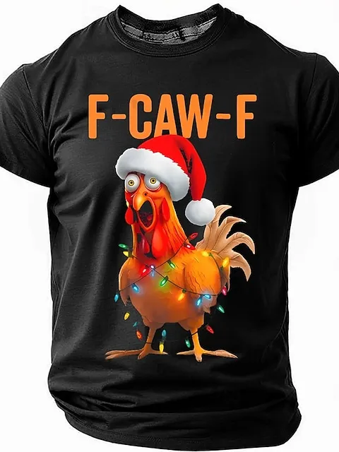 Image of Men's F-CAW-F Chicken Puns Christmas Sarcastic Funny Slang Short Sleeve T-shirt