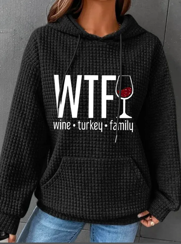 Image of Womens WTF Vintage Turkey Family Print Casual Hoodie