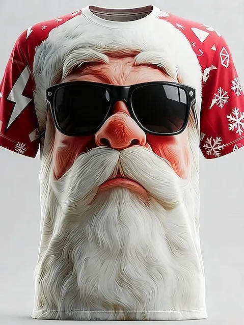 Image of Men's Funny Santa Claus Christmas 3D Printed Short Sleeve T-Shirt