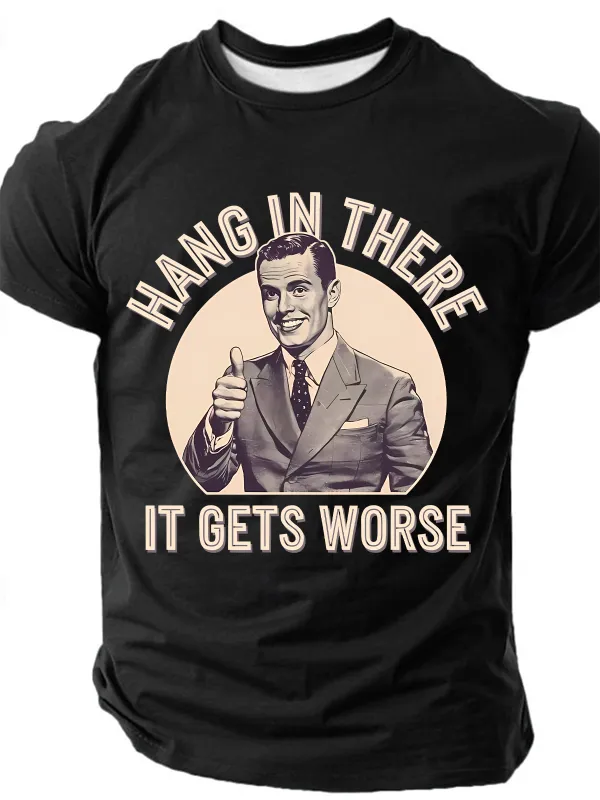 Image of Hang In There Funny Art Print Cotton T-Shirt
