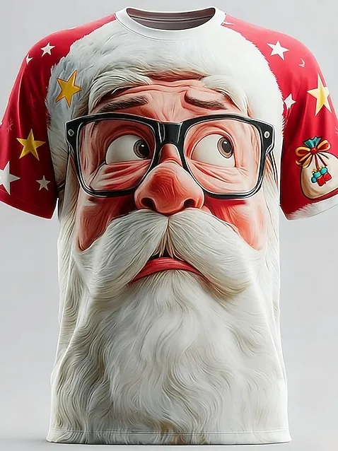 Image of Men's Funny Santa Claus Christmas 3D Printed Short Sleeve T-Shirt