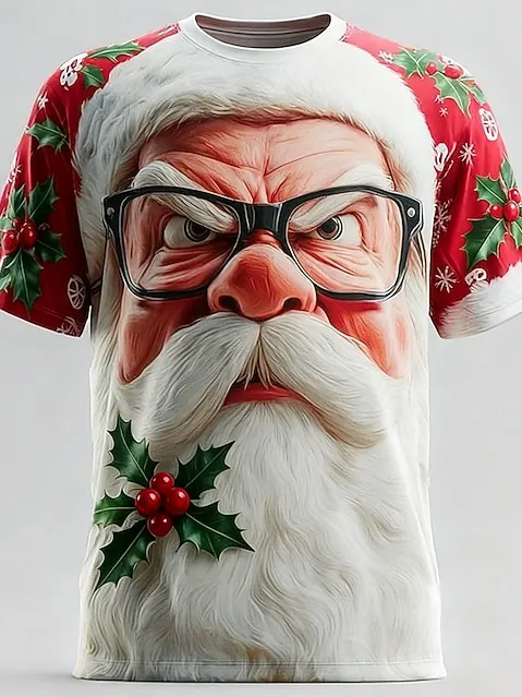 Image of Men's Funny Santa Claus Christmas 3D Printed Short Sleeve T-Shirt