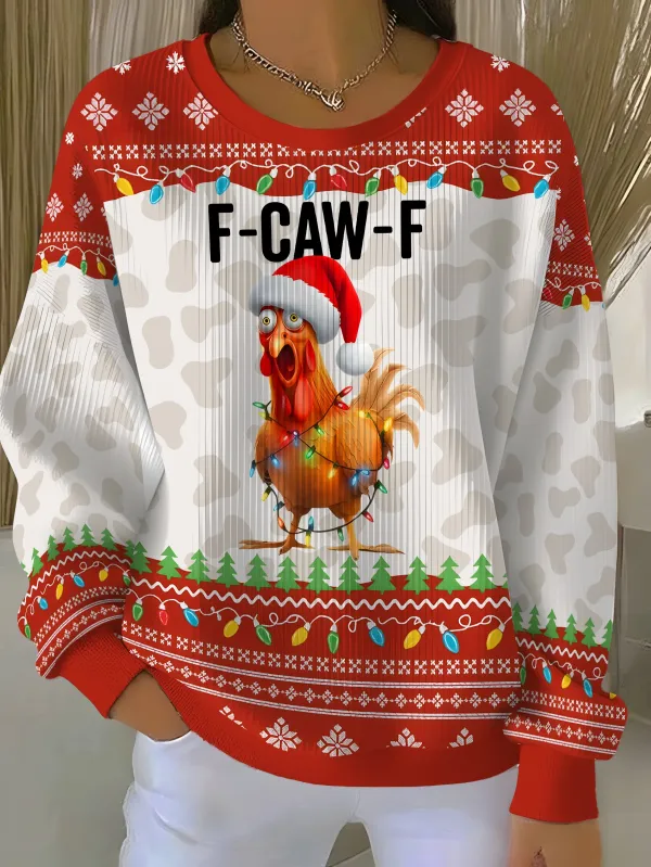 Image of F-CAW-F Funny Chicken Ugly Christmas Sweatshirt