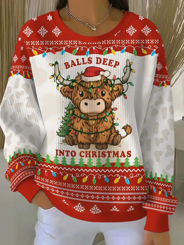 Image of Immersed In The Festive Atmosphere, The Mooing Ugly Christmas Sweatshirt
