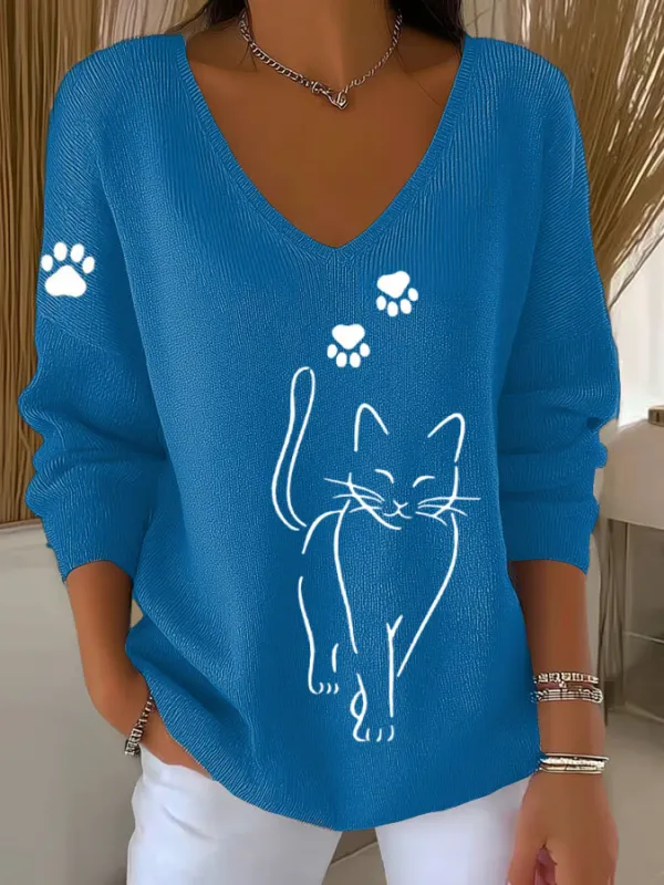 Image of Women'S Cute Cat print Casual T-Shirt