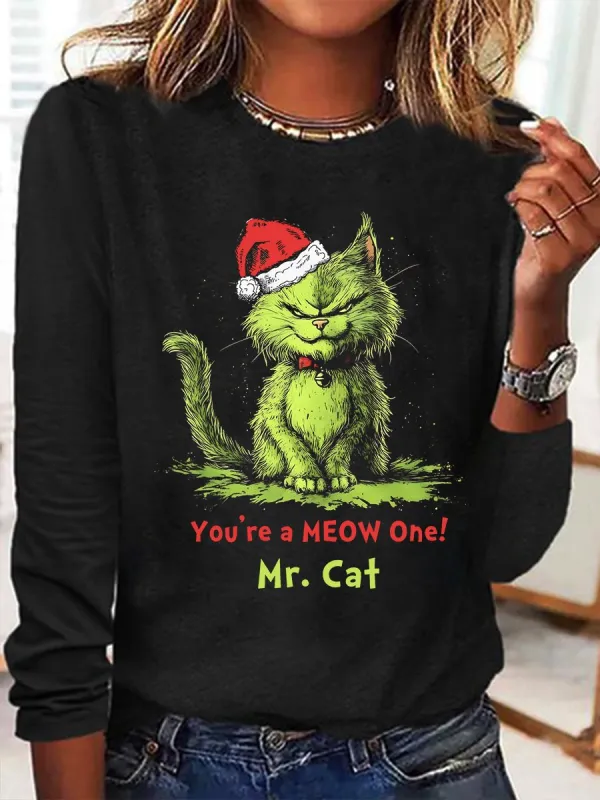 Image of You're A Meow One Mr Cat Casual Long Sleeve Shirt