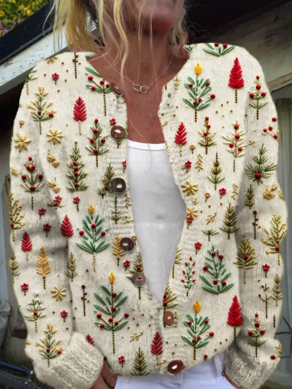 Image of Crew Neck Casual Regular Fit Floral Cardigan