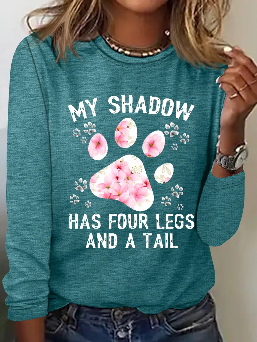 Image of Funny Dog My Shadow Has Four Legs And A Tail Casual Long Sleeve Shirt