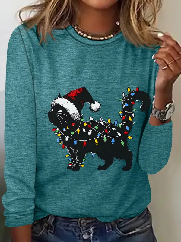 Image of Christmas Cat Long Sleeve Shirt