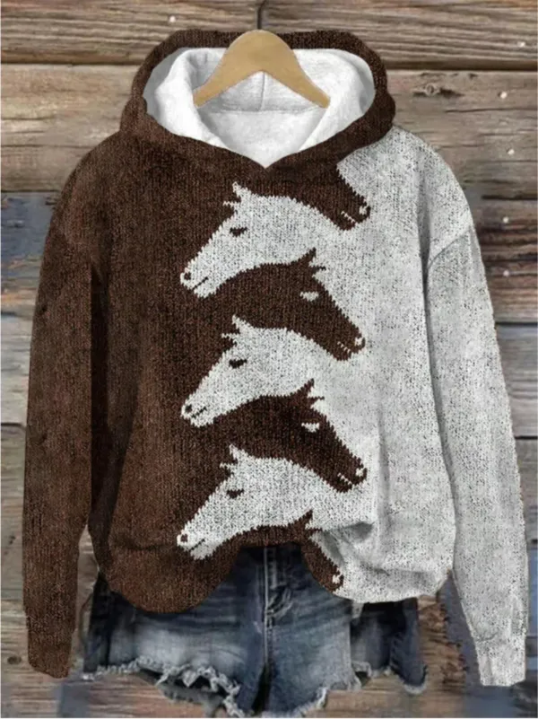 Image of Women's Western Horse Print Hoodie