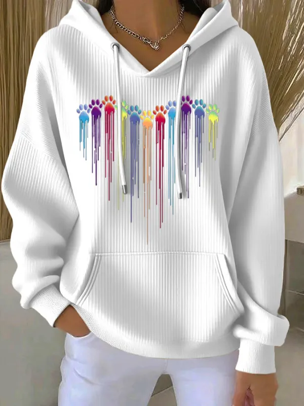 Image of Women's Colorful Dog Heart Paw Print Casual Hoodie