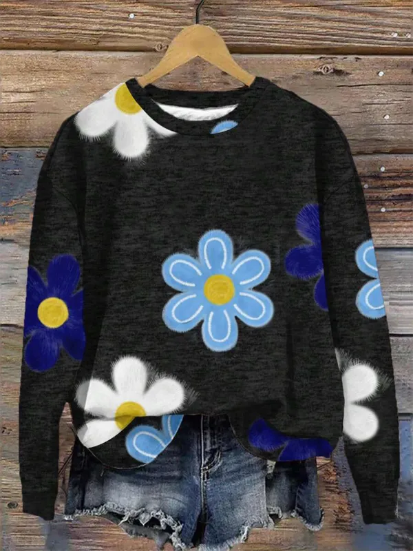 Image of Floral Vintage Cotton-Blend Crew Neck Sweatshirt