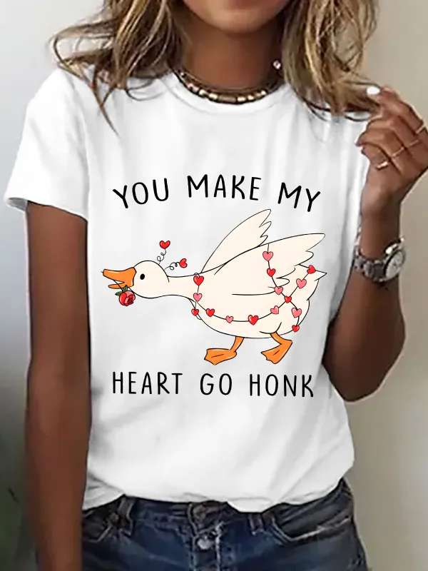 Image of Funny Valentine Goose You Make My Heart Go Honk Cotton T-Shirt