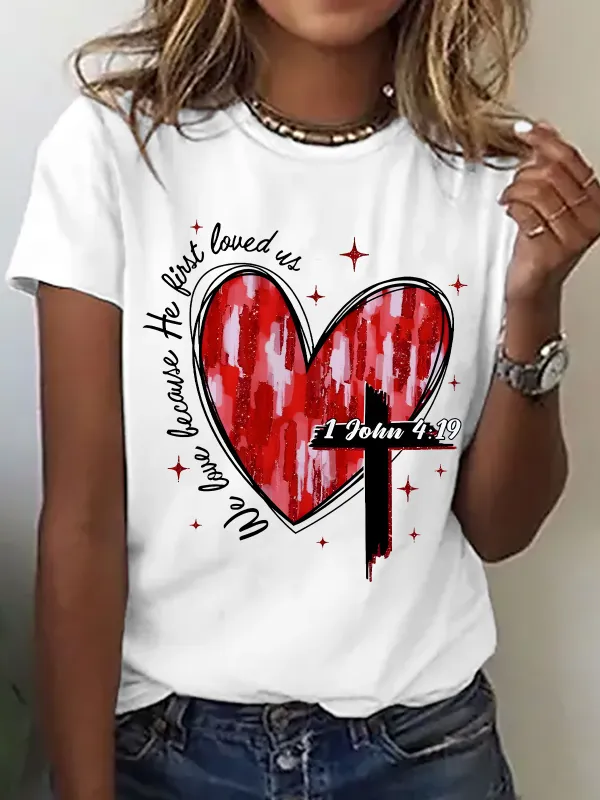 Image of Heart Cross Valentine Jesus Cotton T-Shirt