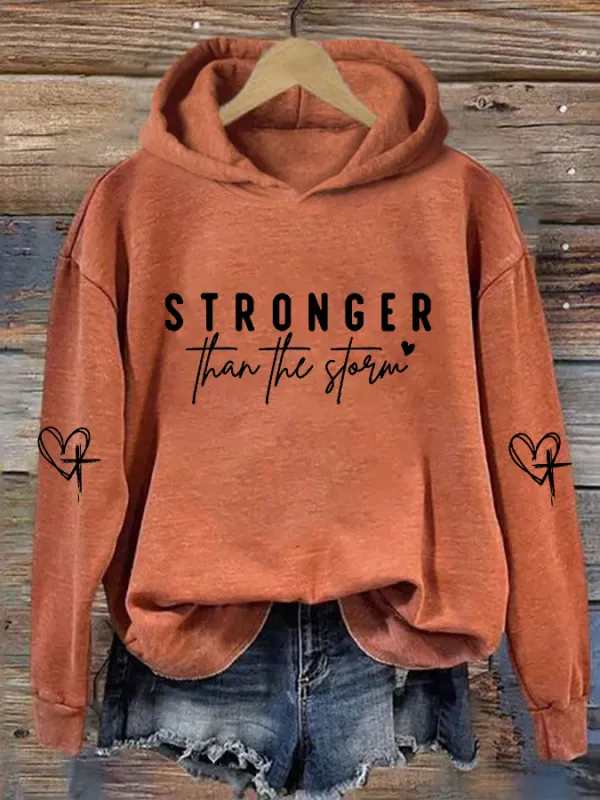 Image of Women's Stronger Than The Storm Printed Hooded Sweatshirt Hoodie