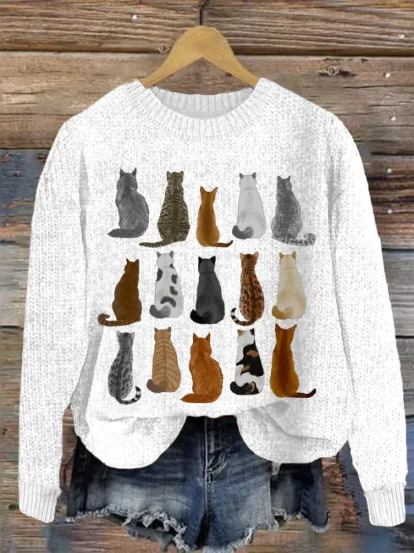 Image of Women's Cute Cats Print Cat Lovers Casual Sweatshirt