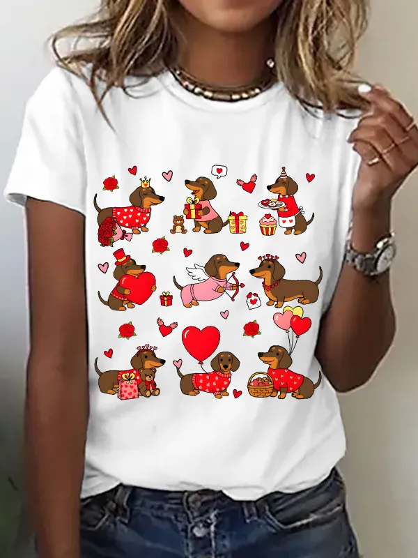 Image of Dachshund Valentines Cotton T-Shirt