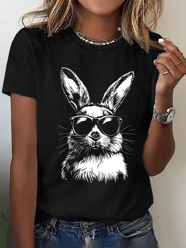 Image of Women's Rabbit Easter Bunny Sunglasses short-sleeved T-shirt
