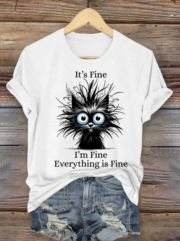 Image of Women'S It'S Fine I'M Fine Everything Is Fine Print Casual T-Shirt