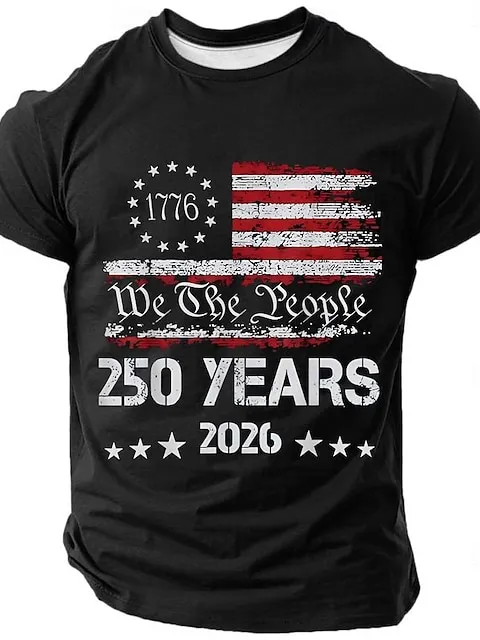 Image of Men's We The People 250 Years 1776 2026 USA Flag Graphic Independence Celebration Short Sleeve T-shirt