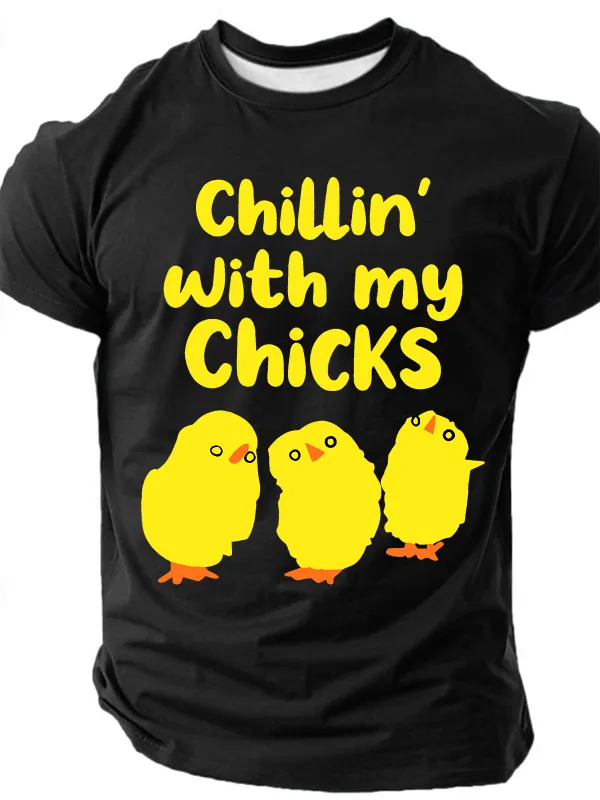 Image of Chilling With My Chicks Funny Easter Cotton T-Shirt