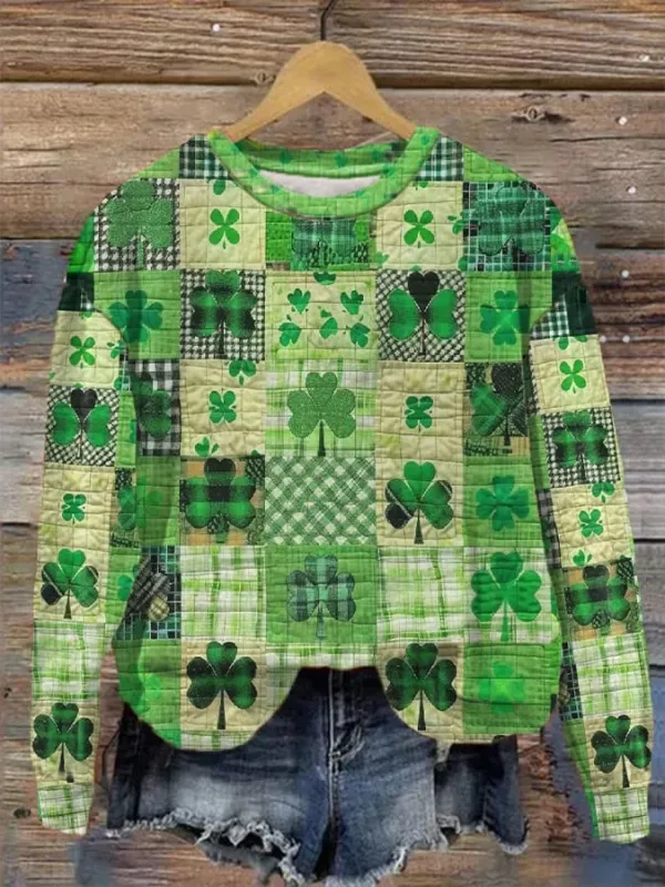 Image of Women's St. Patrick's Day Art Plaid Print Casual Sweatshirt