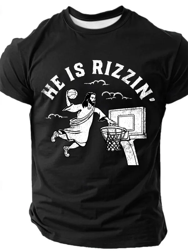 Image of Men's He Is Rizzin' Jesus Dunking Short Sleeve T-shirt