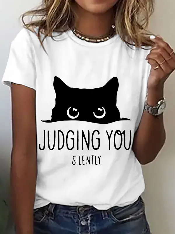 Image of Judging You Sarcastic Cat Cotton T-Shirt