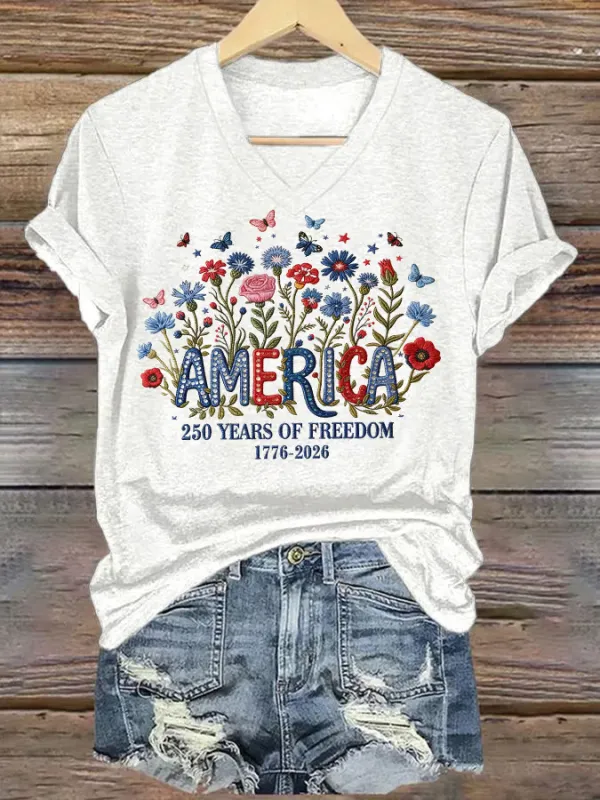 Image of Women's casual retro American 250th Print T-shirt