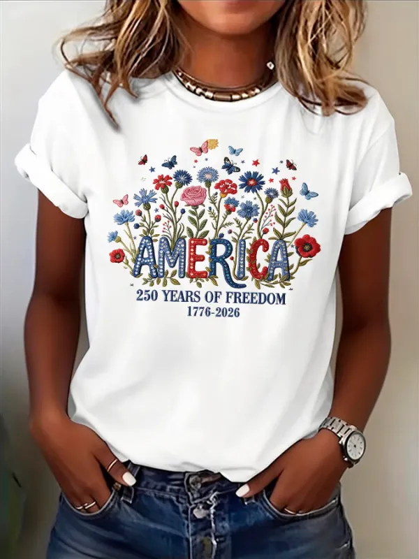 Image of Women's Casual American 250 Commemorative print T-shirt