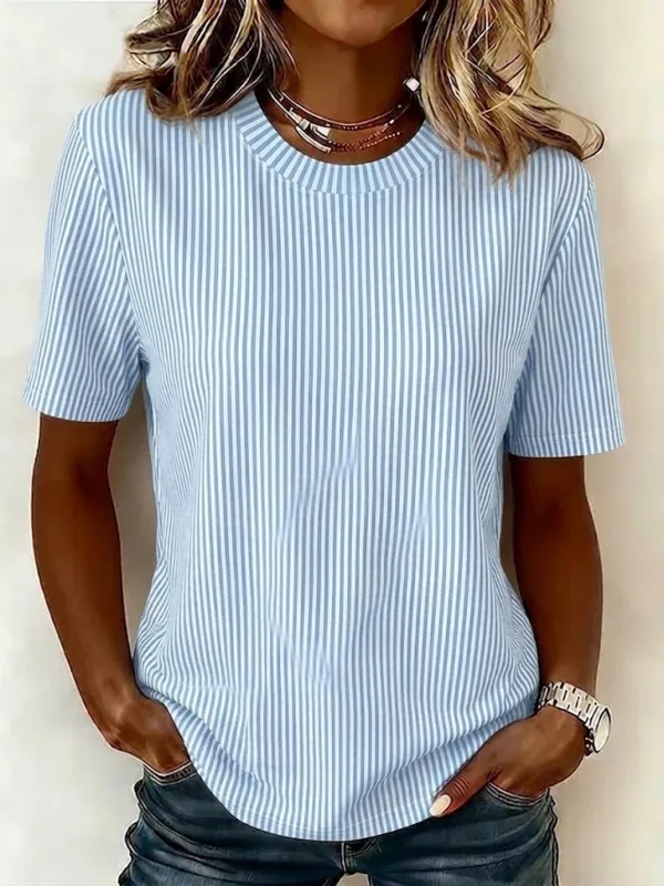Image of Striped round-neck short-sleeved shirt