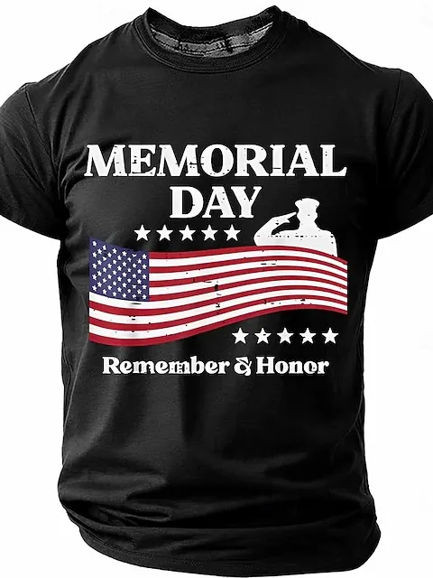 Image of Memorial Day Remember & Honor Men's American Flag Saluting Soldier Patriotic Vintage Graphic T Shirt