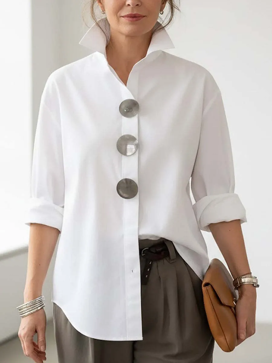 Plain Shirt Collar Metal Button Commuting Going Out Casual Shirt