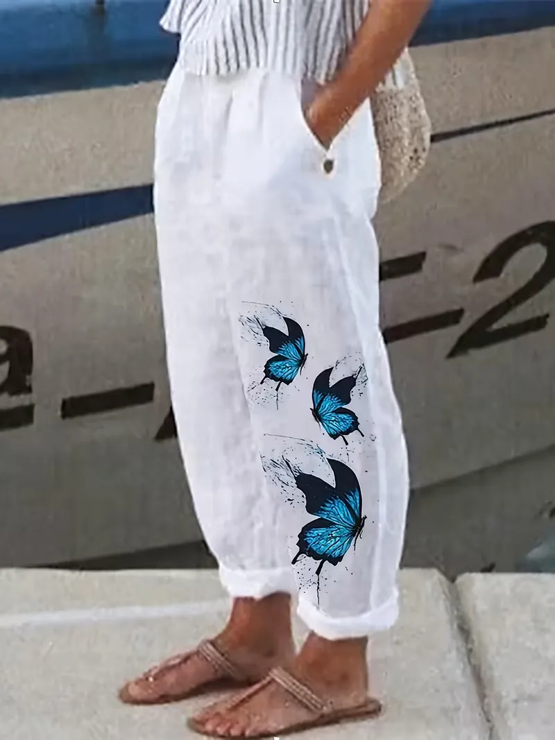 Women's H-Line Baggy Pants Daily Going Out Pants White Casual Printing Butterfly Spring/Fall Pants
